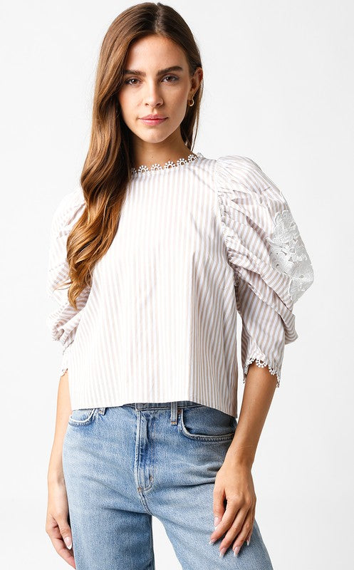 Striped Lace Detail Top