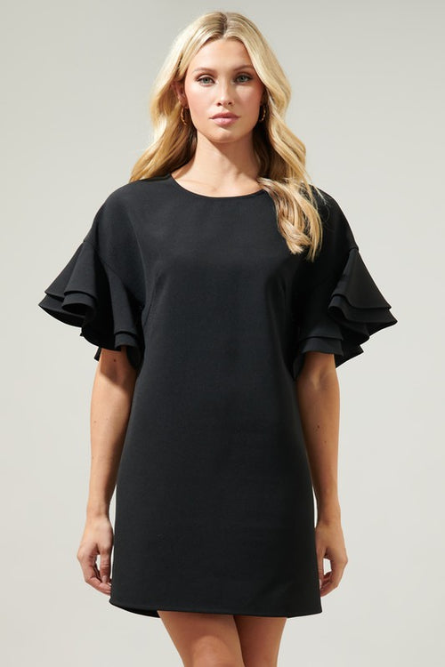 Black Flutter Sleeve Mini Dress