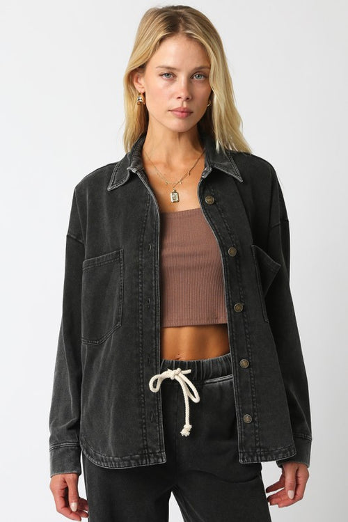 Black Acid Wash Shacket