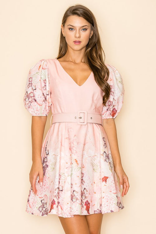 Pink Belted Floral Dress