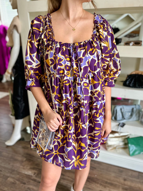 Purple and Gold Floral Dress
