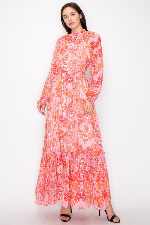 Pink and Orange Floral Maxi Dress