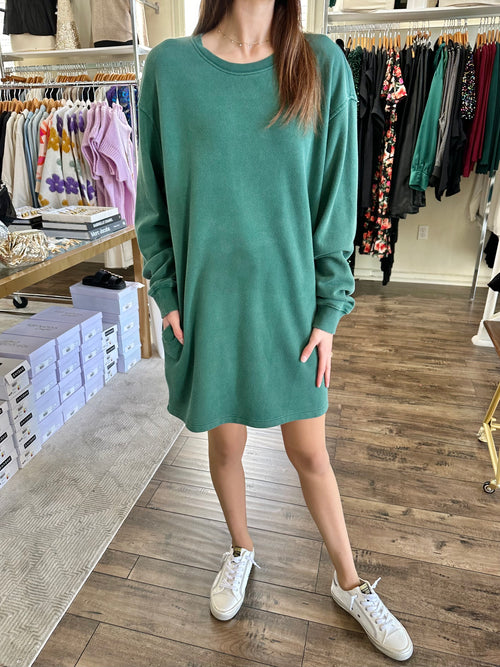 Green Sweatshirt Mini Dress