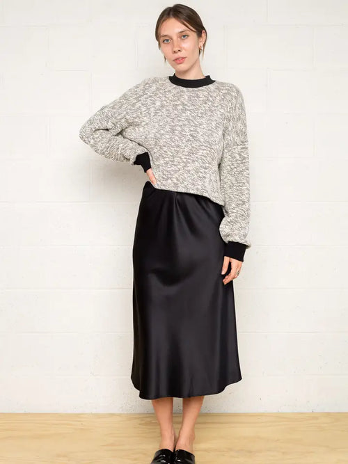 Black Satin Midi Skirt