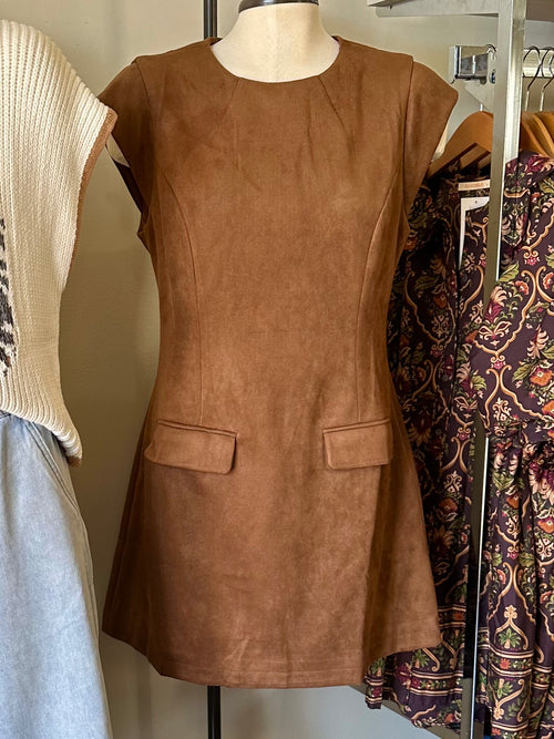 Brown Faux Suede Mini Dress