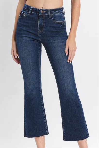 Dark Wash Stretch Crop Flare Jeans