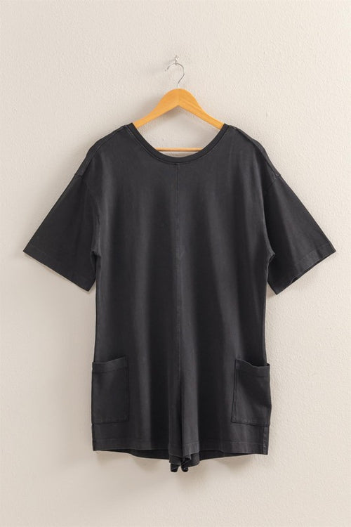 V- Back Short Sleeve Romper