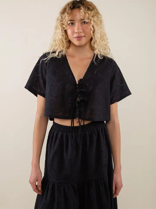 Curvy Black Eyelet Crop Top
