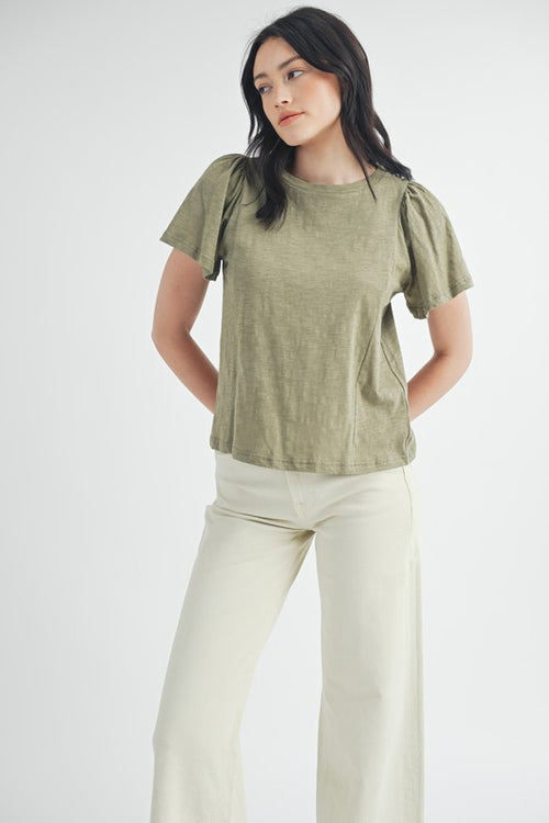 Olive Ruffle Sleeve Tee