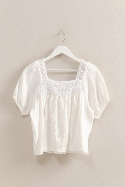 White Crochet Trim Top
