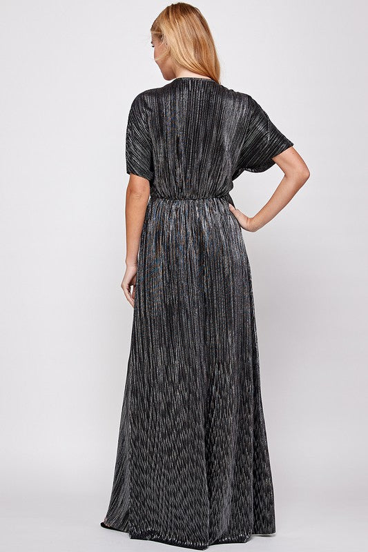 Metallic Silver Pleated Gown