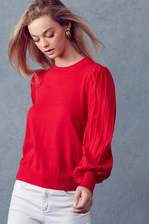 Pleated Balloon Sleeve Sweater