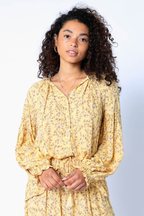 Yellow Floral Peasant Blouse