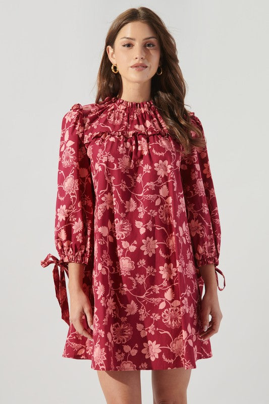 Cranberry Floral Ruffle Dress