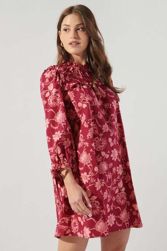 Cranberry Floral Ruffle Dress
