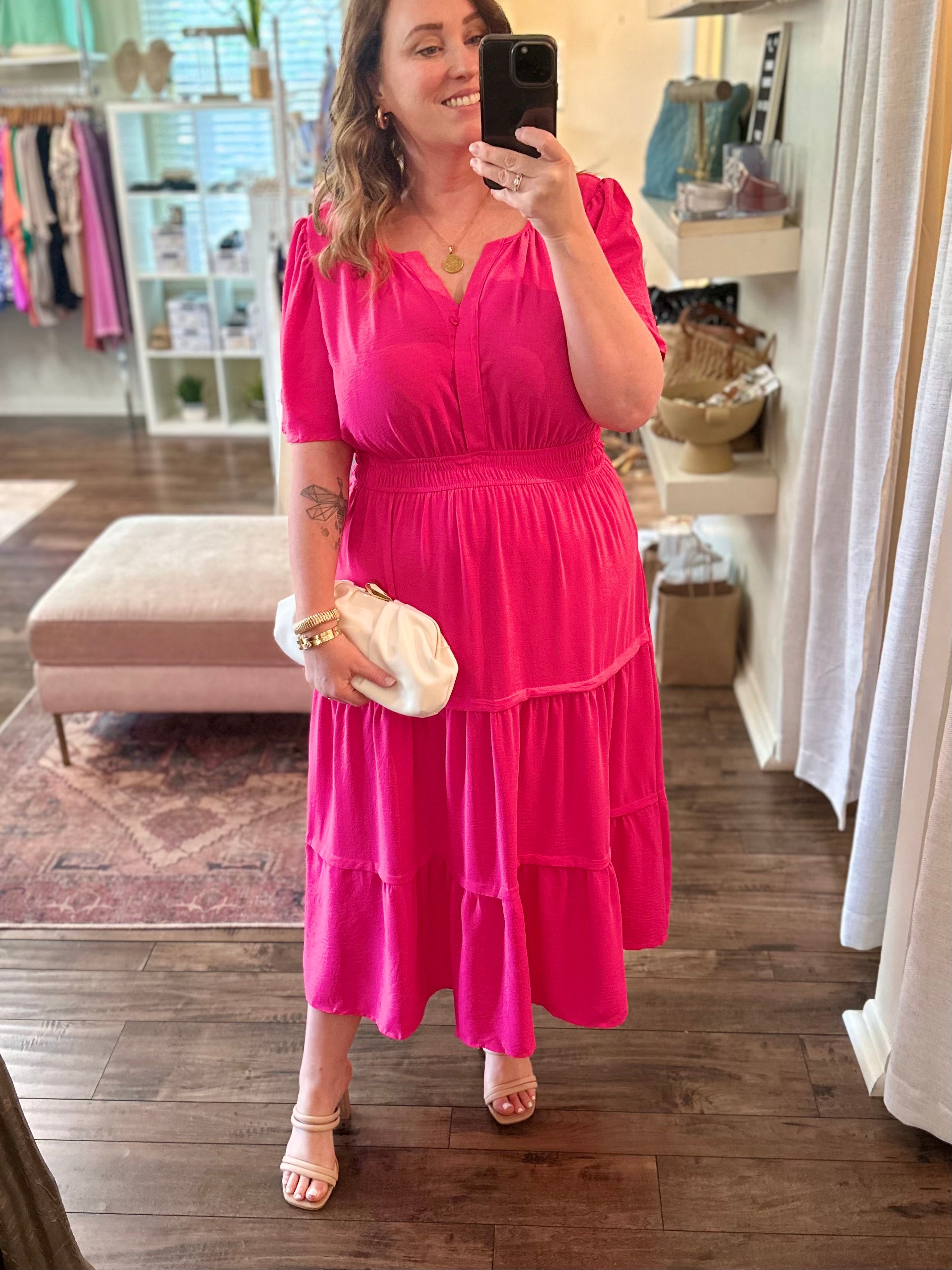 Curvy Pink Tiered Midi Dress – Armoire Boutique