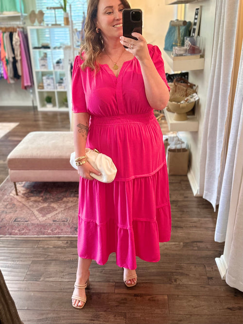 Curvy Pink Tiered Midi Dress