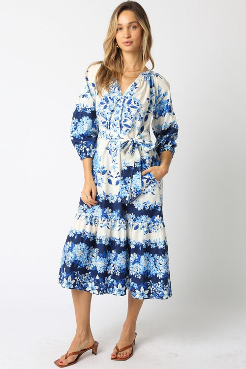 Blue Floral Midi Dress