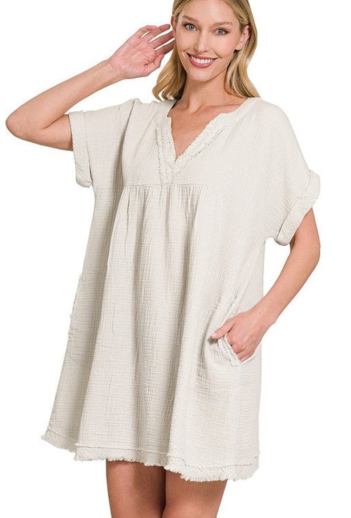 Gauze Raw Hem Dress