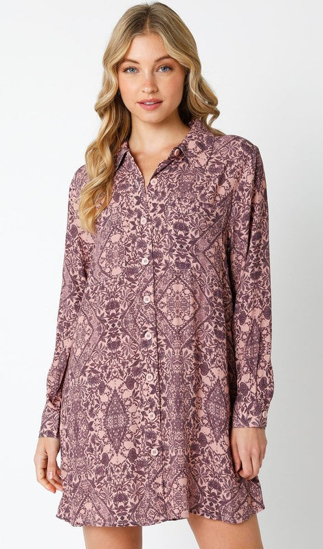 Purple Print Shirt Dress