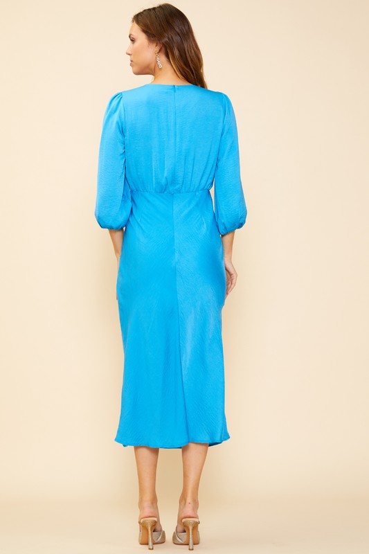 Blue Midi Sleeved Dress