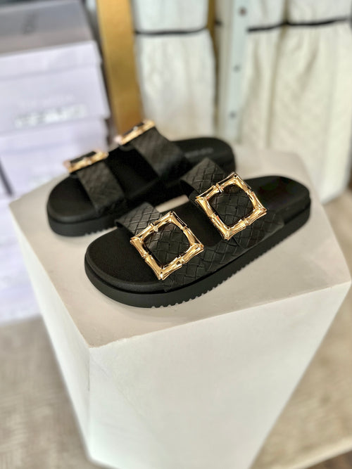 Black Buckle Strap Sandals