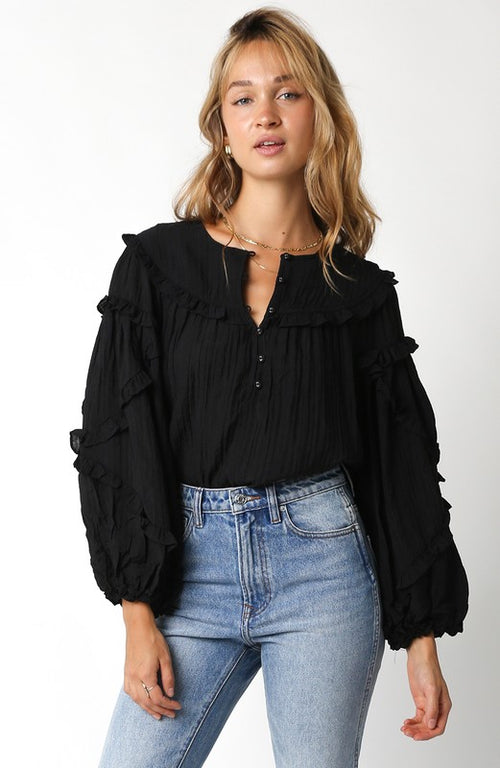 Black Ruffle Sleeve Blouse