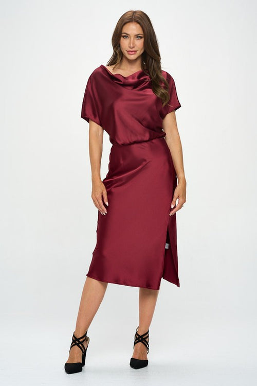 Satin Wide Neck Midi Dress