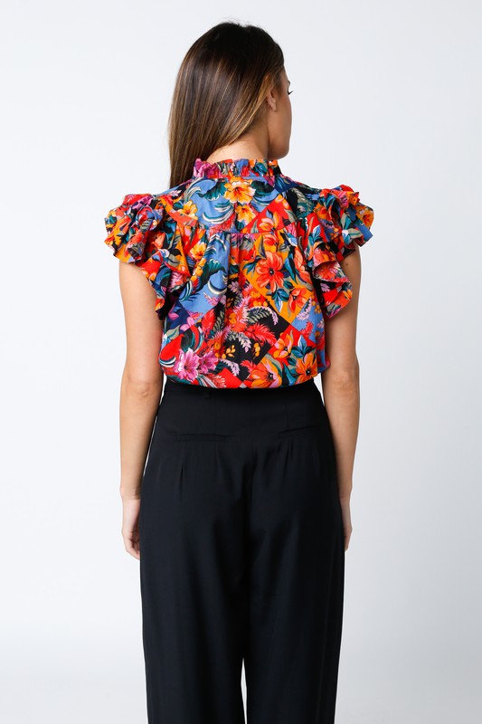 Floral V-Neck Ruffle Top