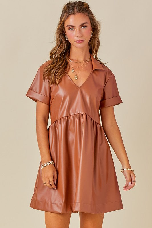 Brown Faux Leather Dress