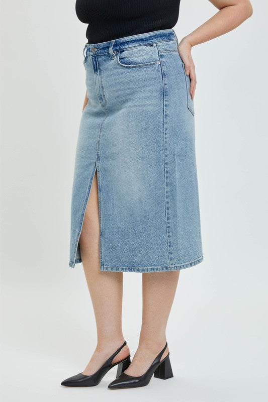 Curvy Denim Midi Skirt