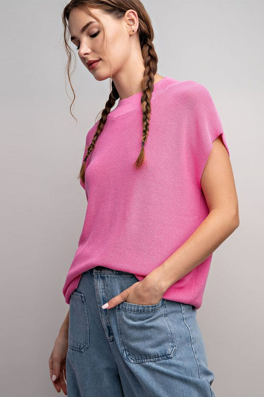 Pink Cap Sleeve Knit Top