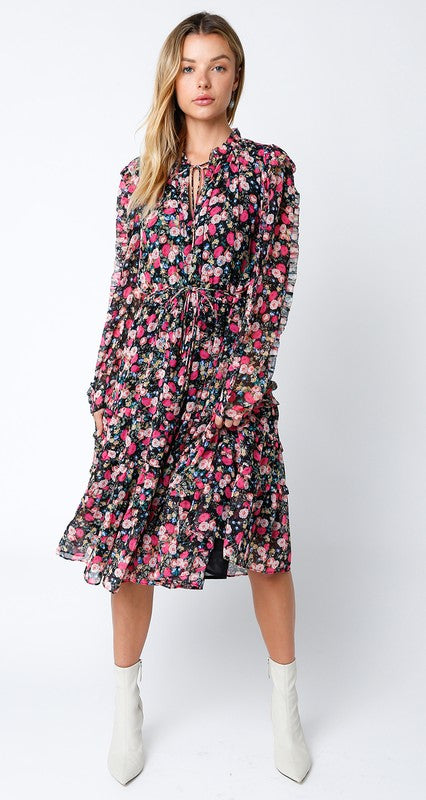 Floral Long Sleeve Midi Dress