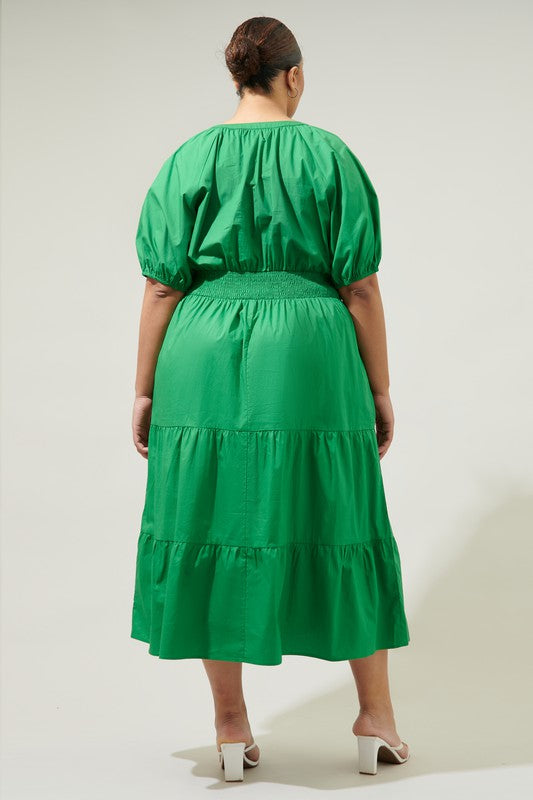 Kelly Green Poplin Midi Dress