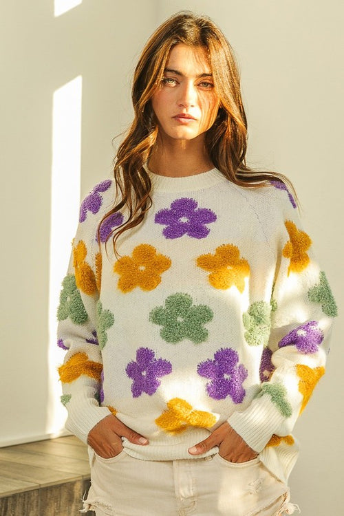 Mardi Gras Flower Sweater