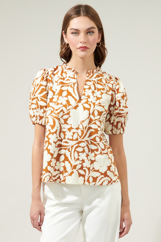 Brown and Cream Floral Top