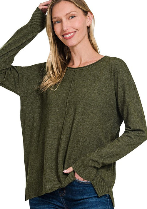 Olive Green Front Seam Sweater