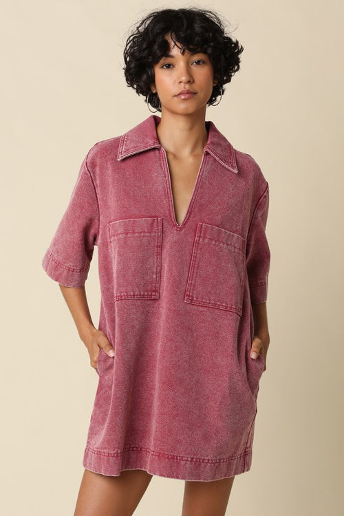 Red Denim Shirt Dress