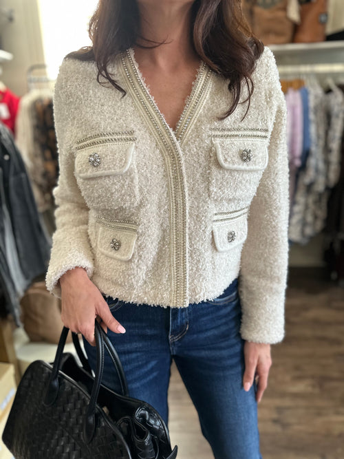 Rhinestone Detail Knit Jacket