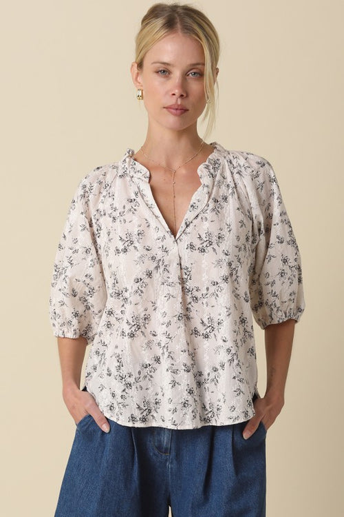 Cream and Black Floral Top