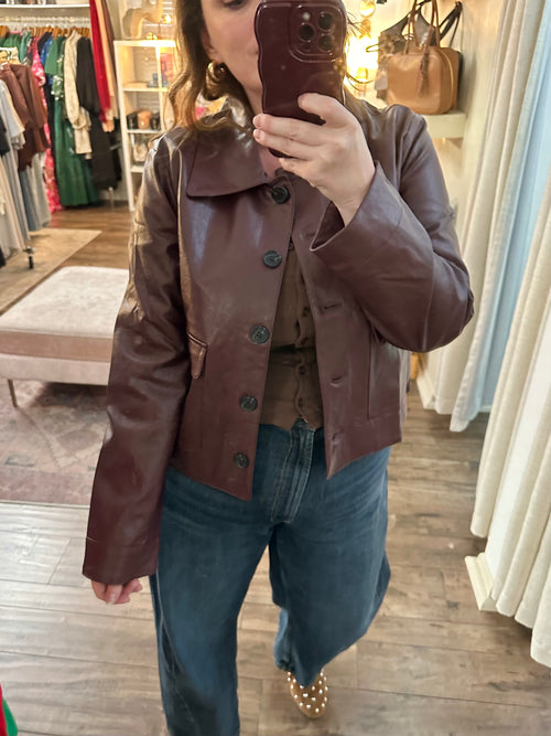 Faux Leather Button Up Jacket