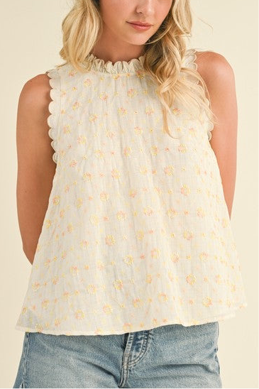 Scalloped Embroidered Top