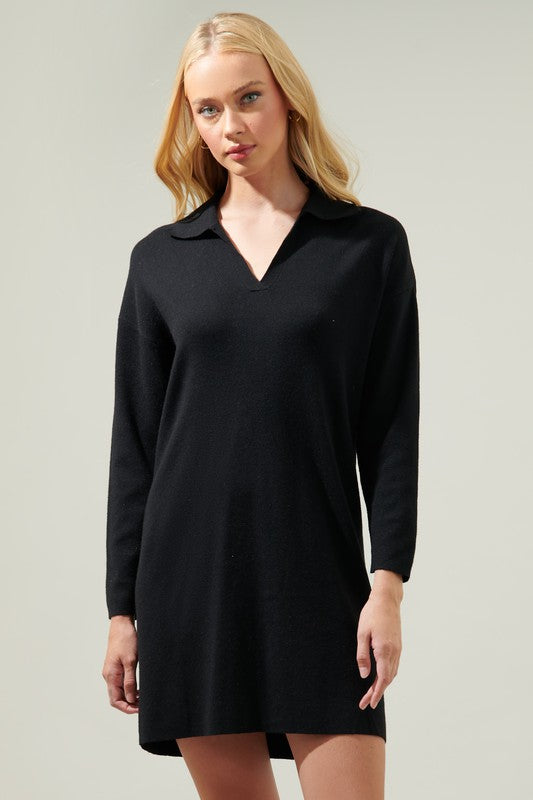 Black Collared Knit Dress