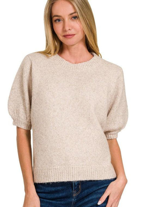 Oatmeal Short Sleeve Sweater