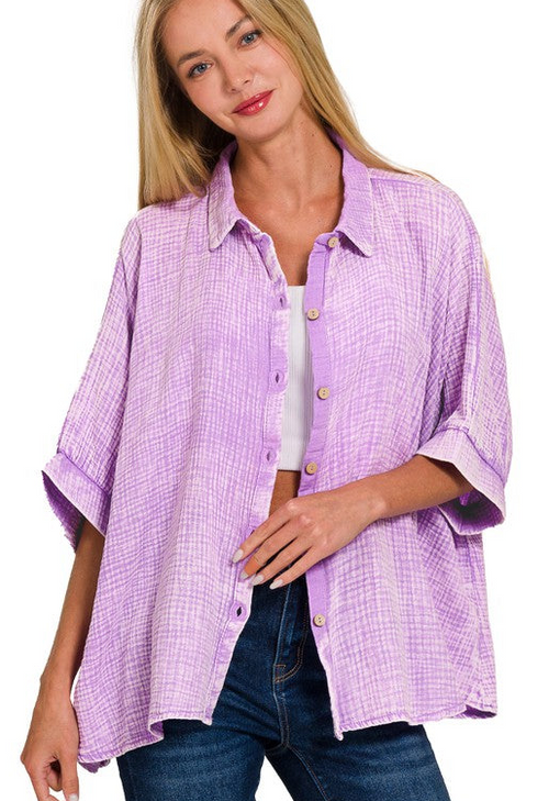 Gauze Drop Sleeve Button Down