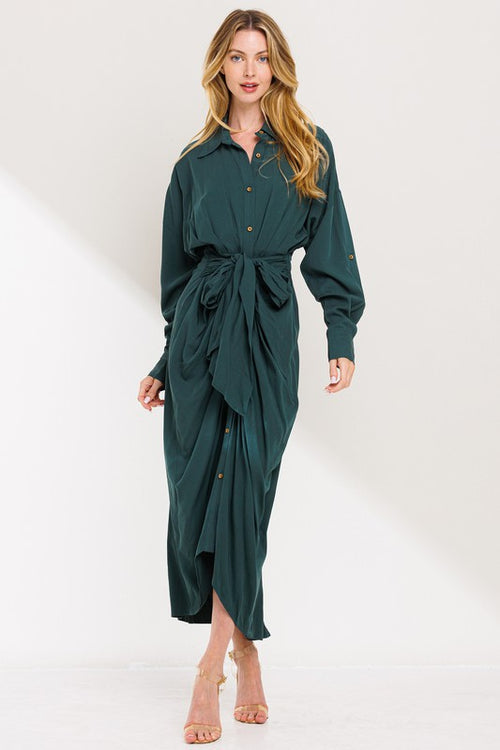 Green Tie Front Midi Dress