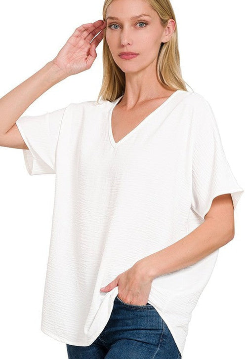 Textured V-Neck Dolman Top