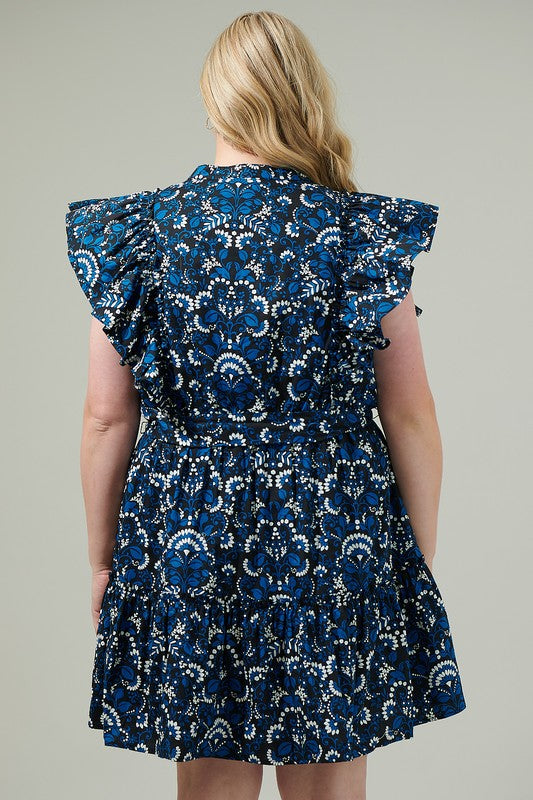 Curvy Black and Blue Pattern Dress