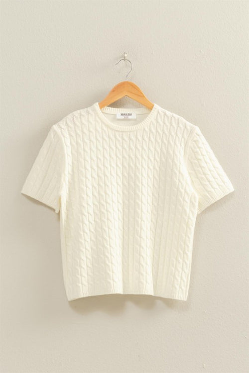 Cream Cable Knit Short Sleeve Top