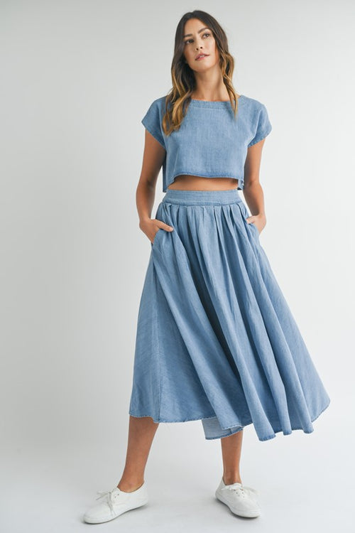 Denim Crop Top Skirt Set